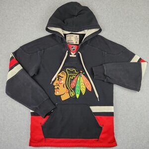 Chicago Blackhawks NHL Hockey CCM Jersey Laced Embroidered Hoodie Men's Size S